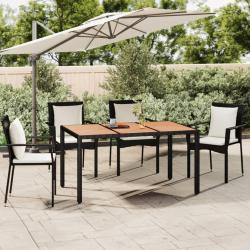 Table de jardin plateau en bois Noir R&eacute;sine tress&eacute;e bois massif