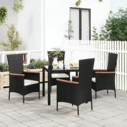 Chaises de jardin lot de 4 avec coussins R&eacute;sine tress&eacute;e Noir