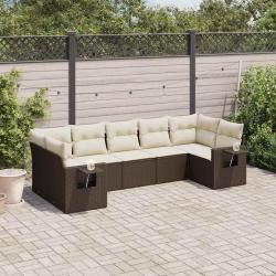 Salon de jardin avec coussins 7 pcs marron r&eacute;sine tress&eacute;e