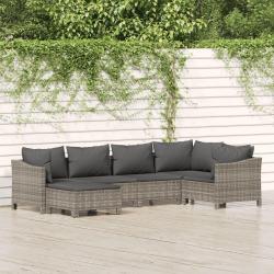 Salon de jardin 6 pcs avec coussins Gris R&eacute;sine tress&eacute;e