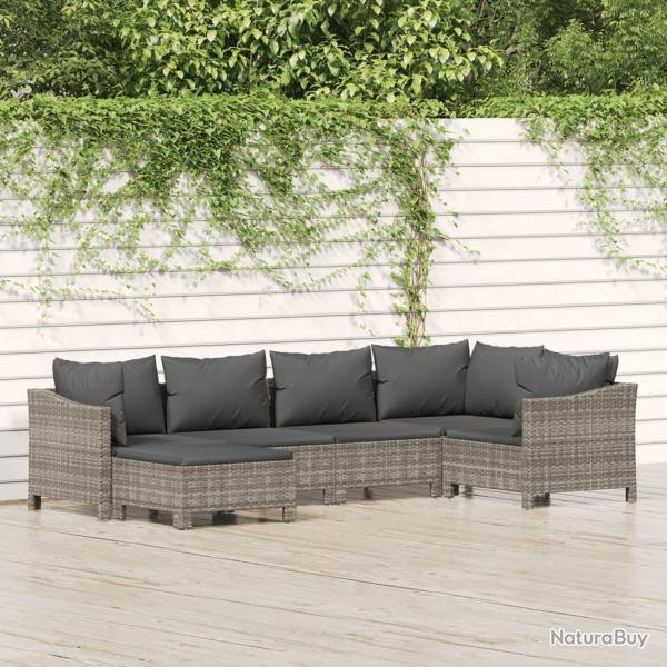 Salon de jardin 6 pcs avec coussins Gris R�sine tress�e