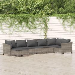Salon de jardin 7 pcs avec coussins Gris R&eacute;sine tress&eacute;e