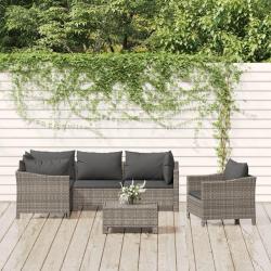 Salon de jardin 6 pcs avec coussins Gris R&eacute;sine tress&eacute;e