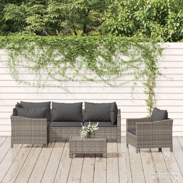 Salon de jardin 6 pcs avec coussins Gris R�sine tress�e