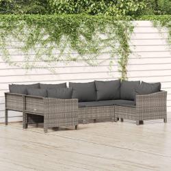 Salon de jardin 6 pcs avec coussins Gris R&eacute;sine tress&eacute;e