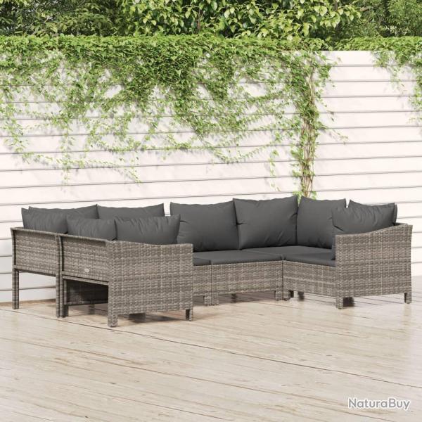 Salon de jardin 6 pcs avec coussins Gris R�sine tress�e