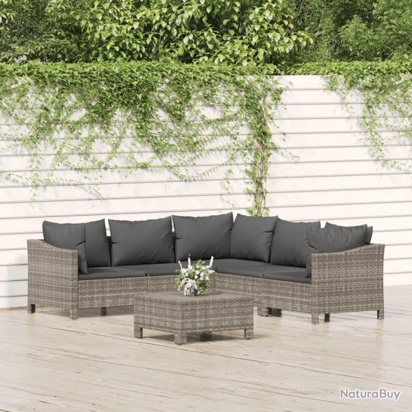 Salon de jardin 6 pcs avec coussins Gris R�sine tress�e