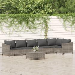 Salon de jardin 7 pcs avec coussins Gris R&eacute;sine tress&eacute;e