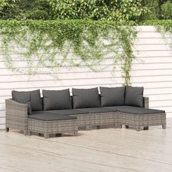 Salon de jardin 6 pcs avec coussins Gris R&eacute;sine tress&eacute;e