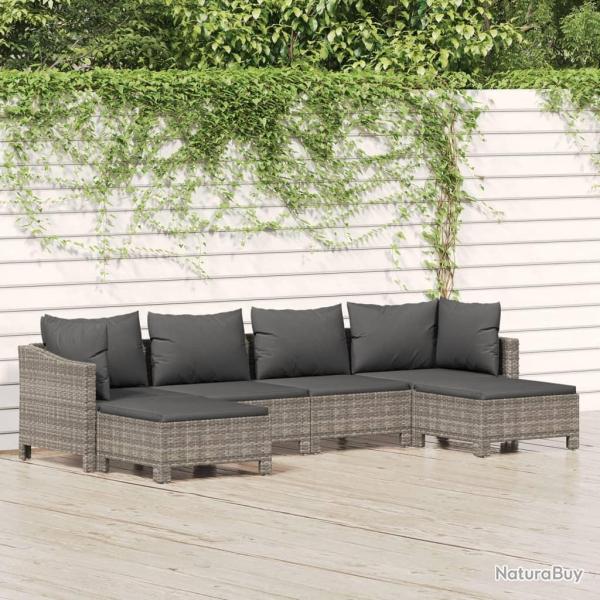 Salon de jardin 6 pcs avec coussins Gris R�sine tress�e