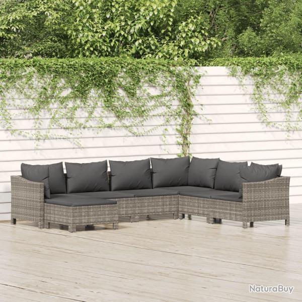 Salon de jardin 7 pcs avec coussins Gris R�sine tress�e