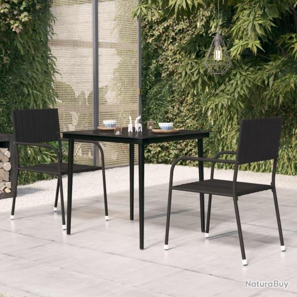 Table � d�ner de jardin Noir 80x80x74 cm Acier et verre