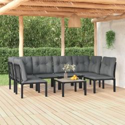 Salon de jardin 7 pcs noir et gris r&eacute;sine tress&eacute;e
