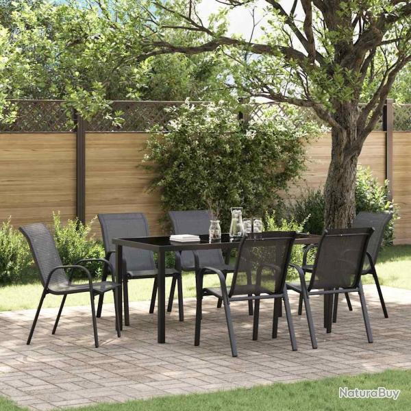 Chaises empilables de jardin lot de 6 Noir Tissu textil�ne