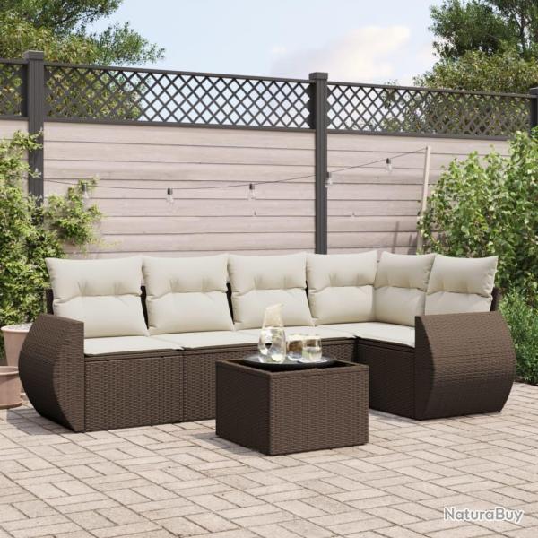 Salon de jardin avec coussins 6 pcs marron r�sine tress�e