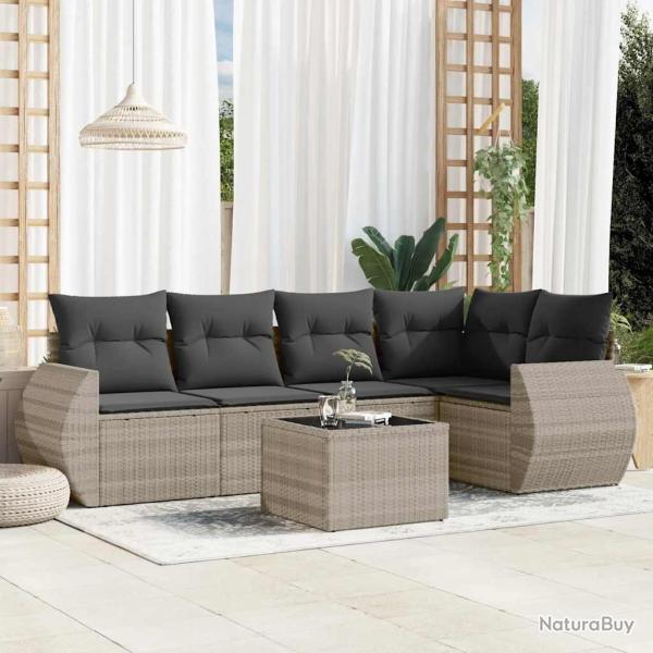 Salon de jardin 6 pcs avec coussins gris clair r�sine tress�e