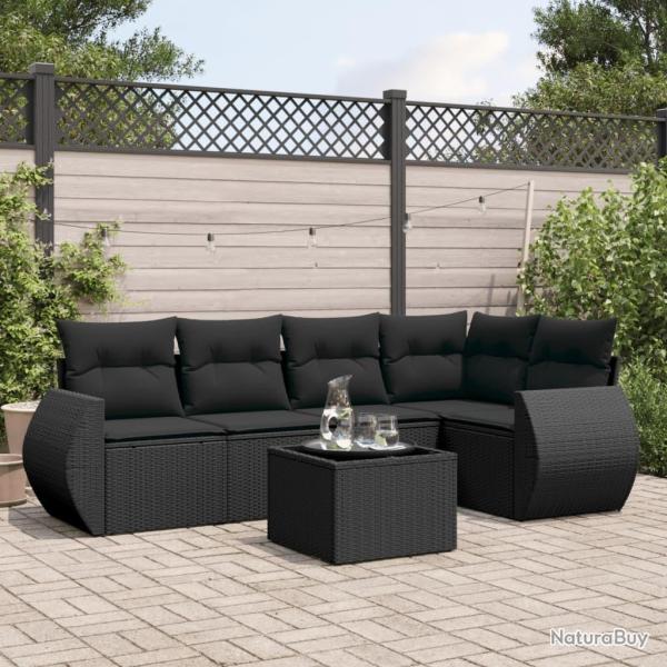 Salon de jardin 6 pcs avec coussins noir r�sine tress�e