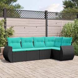 Salon de jardin 5 pcs avec coussins noir r&eacute;sine tress&eacute;e