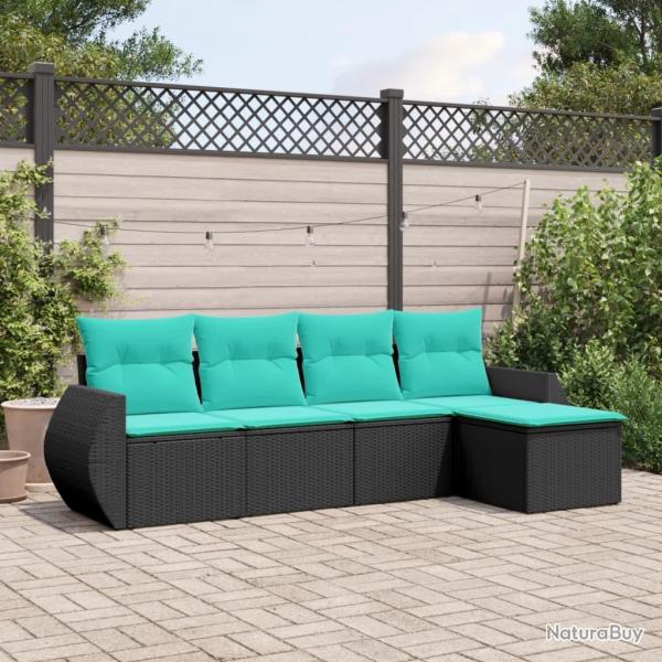 Salon de jardin 5 pcs avec coussins noir r�sine tress�e