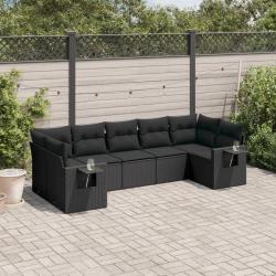 Salon de jardin 7 pcs avec coussins noir r&eacute;sine tress&eacute;e
