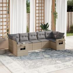 Salon de jardin avec coussins 7 pcs beige r&eacute;sine tress&eacute;e