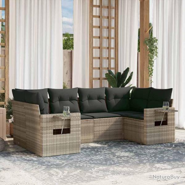 Salon de jardin 6 pcs avec coussins gris clair r�sine tress�e