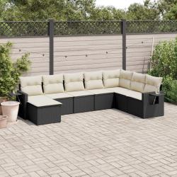 Salon de jardin 8 pcs avec coussins noir r&eacute;sine tress&eacute;e