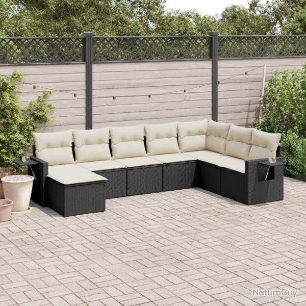 Salon de jardin 8 pcs avec coussins noir r�sine tress�e
