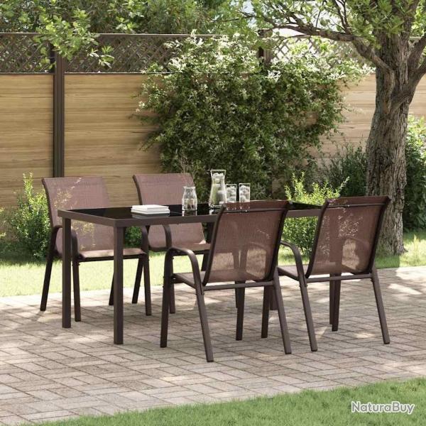 Chaises empilables de jardin lot de 4 Marron Tissu textil�ne