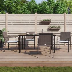 Ensemble &agrave; manger de jardin 5 pcs coussins r&eacute;sine tress&eacute;e acier