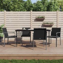 Ensemble &agrave; manger de jardin 5 pcs coussins r&eacute;sine tress&eacute;e acier