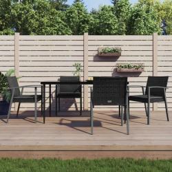 Ensemble &agrave; manger de jardin 5 pcs coussins r&eacute;sine tress&eacute;e acier
