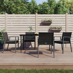 Ensemble &agrave; manger de jardin 5 pcs coussins r&eacute;sine tress&eacute;e acier