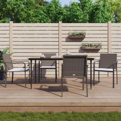 Ensemble &agrave; manger de jardin 5 pcs coussins r&eacute;sine tress&eacute;e acier