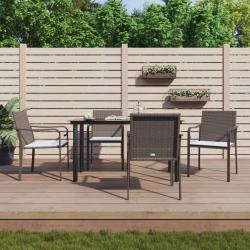Ensemble &agrave; manger de jardin 5 pcs coussins r&eacute;sine tress&eacute;e acier