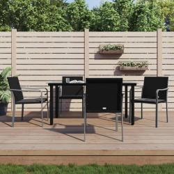 Ensemble &agrave; manger de jardin 5 pcs coussins r&eacute;sine tress&eacute;e acier