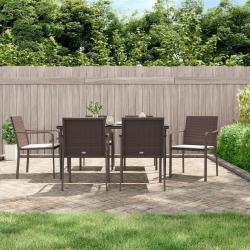 Ensemble &agrave; manger de jardin 7 pcs coussins r&eacute;sine tress&eacute;e acier