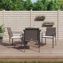 Ensemble &agrave; manger de jardin 5 pcs coussins r&eacute;sine tress&eacute;e acier