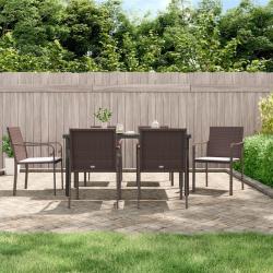 Ensemble &agrave; manger de jardin 7 pcs coussins r&eacute;sine tress&eacute;e acier