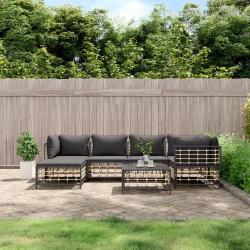 Salon de jardin 7 pcs avec coussins anthracite r&eacute;sine tress&eacute;e