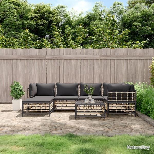Salon de jardin 7 pcs avec coussins anthracite r�sine tress�e