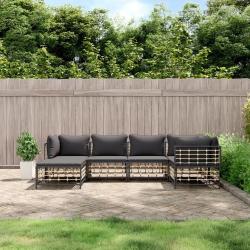 Salon de jardin 6 pcs avec coussins anthracite r&eacute;sine tress&eacute;e