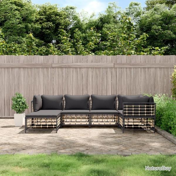Salon de jardin 6 pcs avec coussins anthracite r�sine tress�e