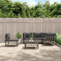 Salon de jardin 6 pcs avec coussins anthracite r&eacute;sine tress&eacute;e