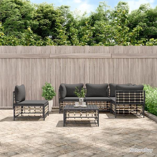 Salon de jardin 6 pcs avec coussins anthracite r�sine tress�e