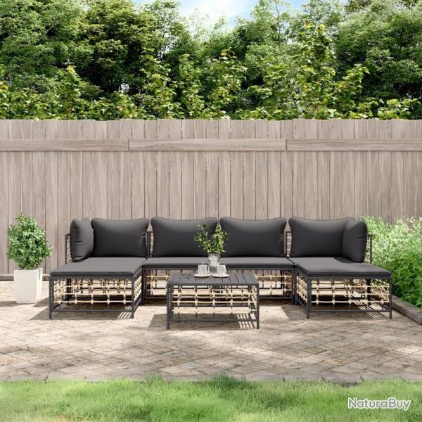 Salon de jardin 7 pcs avec coussins anthracite r�sine tress�e