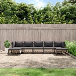 Salon de jardin 7 pcs avec coussins anthracite r&eacute;sine tress&eacute;e