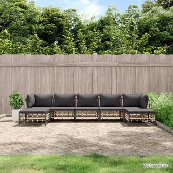 Salon de jardin 7 pcs avec coussins anthracite r�sine tress�e