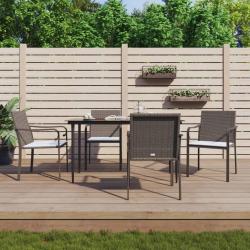 Ensemble &agrave; manger de jardin 5 pcs coussins r&eacute;sine tress&eacute;e acier