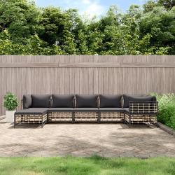 Salon de jardin 7 pcs avec coussins anthracite r&eacute;sine tress&eacute;e
